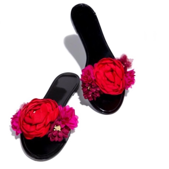 Floral Jelly Slides - Black - Picture 4 of 8